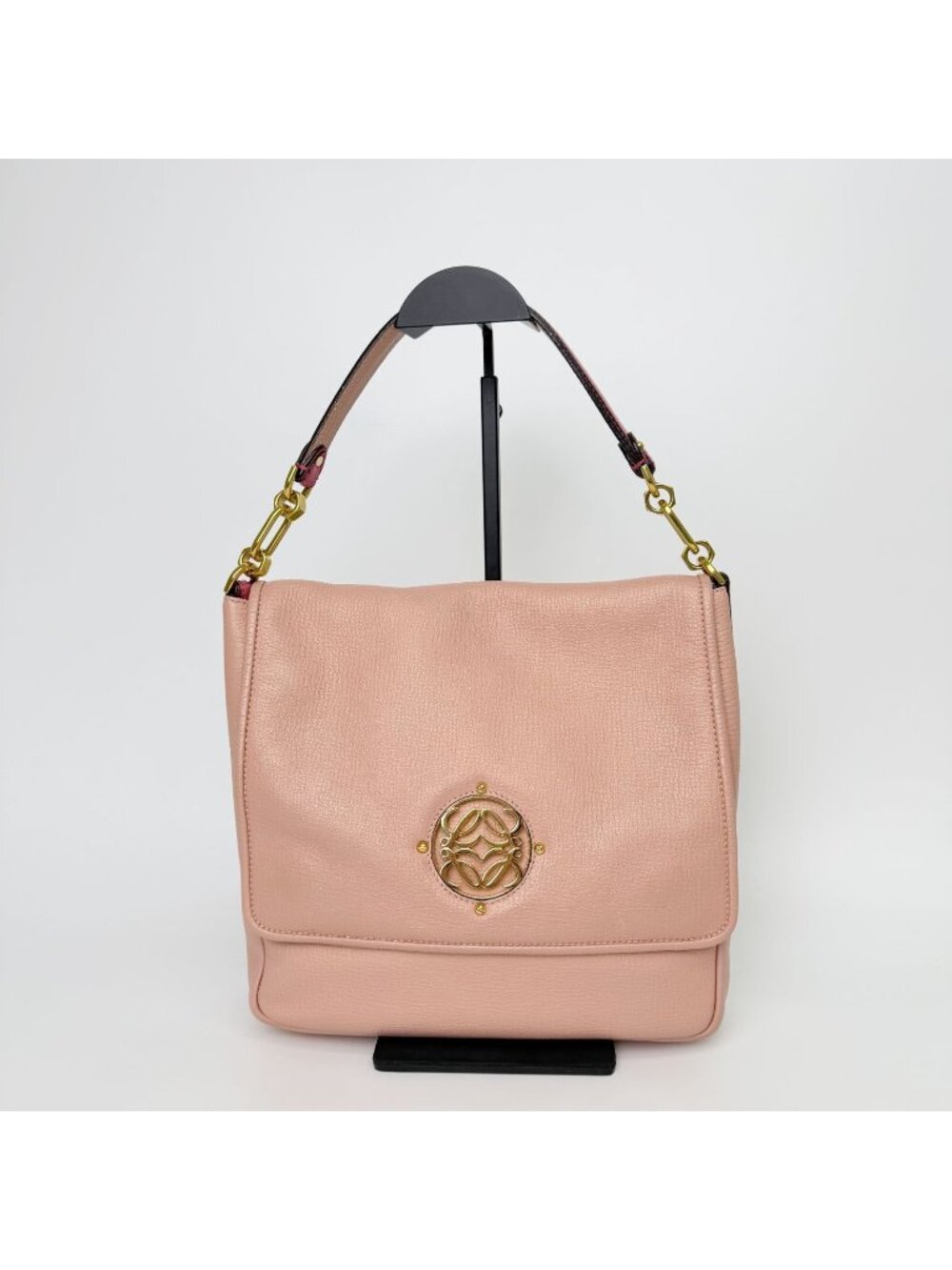 Loewe Anagram Medallion Flap Shoulder Bag Leather Pink Purple Gold Vintage